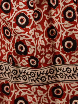 Naaz Beige Maroon Black Hand Block Printed Long Cotton Dress with Tassels - DS02F003