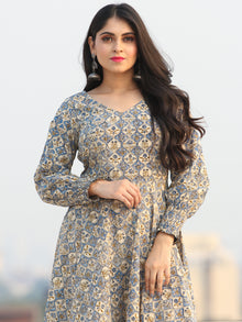 Gulzar Ersheen - Urave Cut  Hand Block Printed Dress With Deep Neck - D457FYYY