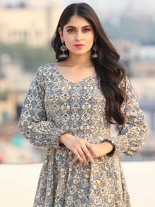 Gulzar Ersheen - Urave Cut  Hand Block Printed Dress With Deep Neck - D457FYYY