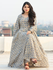 Gulzar Ersheen - Urave Cut  Hand Block Printed Dress With Deep Neck - D457FYYY