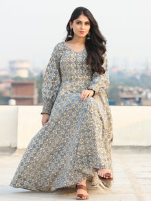 Gulzar Ersheen - Urave Cut  Hand Block Printed Dress With Deep Neck - D457FYYY