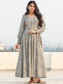 Gulzar Ersheen - Urave Cut  Hand Block Printed Dress With Deep Neck - D457FYYY