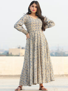 Gulzar Ersheen - Urave Cut  Hand Block Printed Dress With Deep Neck - D457FYYY