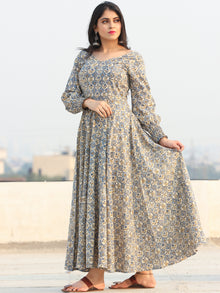 Gulzar Ersheen - Urave Cut  Hand Block Printed Dress With Deep Neck - D457FYYY