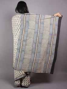 Ivory Blue Cotton Hand Block Printed Saree - S03170407