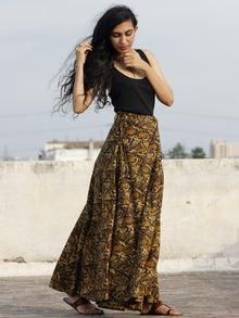Hand Block Printed Wrap Around Skirt In Black Olive Maroon Beige - S401013