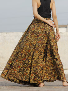 Hand Block Printed Wrap Around Skirt In Black Olive Maroon Beige - S401013