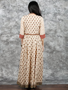 Naaz Farzaan - Beige Rust Green Peanut Brown Hand Block Printed Long Cotton  Dress With Hand Made Tassel - DS54F001