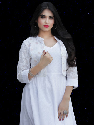 Chandni Sunaina - Cotton Dobby Long Urave Cut Jacket Dress With Embroidery - D446FP01