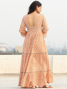 Gulzar Fawha -  Block Printed Tiered Long Dress - D456F2290