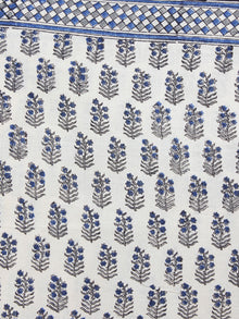 Ivory Blue Cotton Hand Block Printed Saree - S03170407