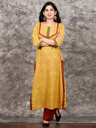 Yellow Maroon Black Bagh Hand Block Printed Kurta in Natural Colors - K123F1718