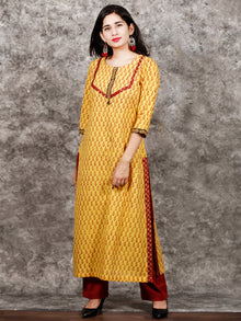 Yellow Maroon Black Bagh Hand Block Printed Kurta in Natural Colors - K123F1718