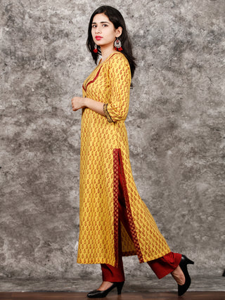 Yellow Maroon Black Bagh Hand Block Printed Kurta in Natural Colors - K123F1718
