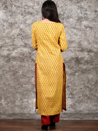 Yellow Maroon Black Bagh Hand Block Printed Kurta in Natural Colors - K123F1718