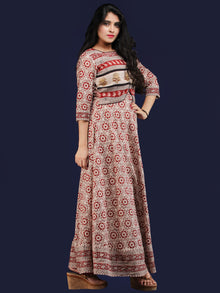 Naaz Safreen - Hand Block Printed Long Embroidered Jacket Dress - DS113F001