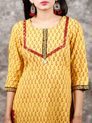 Yellow Maroon Black Bagh Hand Block Printed Kurta in Natural Colors - K123F1718