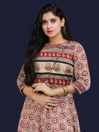 Naaz Safreen - Hand Block Printed Long Embroidered Jacket Dress - DS113F001