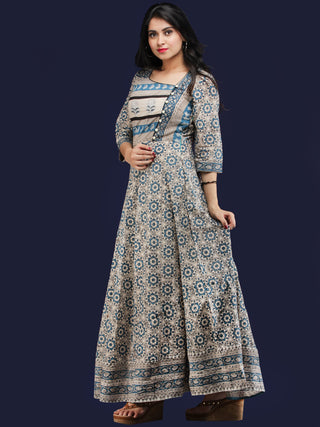 Naaz Padmani - Hand Block Printed Long Embroidered Jacket Dress - DS114F001
