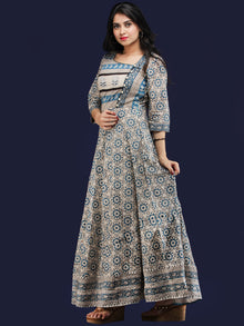 Naaz Padmani - Hand Block Printed Long Embroidered Jacket Dress - DS114F001