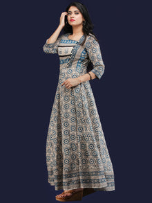 Naaz Padmani - Hand Block Printed Long Embroidered Jacket Dress - DS114F001