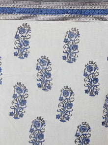 Ivory Blue Cotton Hand Block Printed Saree - S03170409