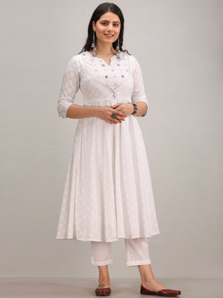 Noor Arnaz -  Anarkali Kurta Pant Set With Indigo Dupatta - KS07ACXXD9