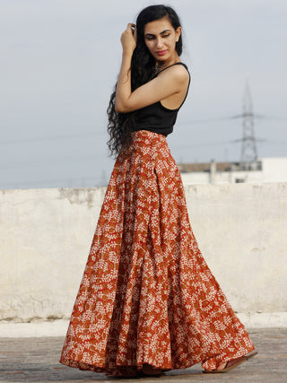 Hand Block Printed Wrap Around Skirt In Red Ivory Mustard - S40F592