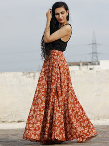 Hand Block Printed Wrap Around Skirt In Red Ivory Mustard - S40F592
