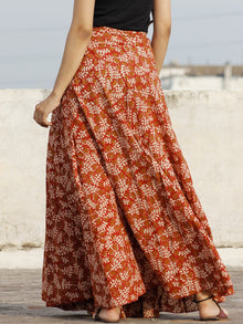 Hand Block Printed Wrap Around Skirt In Red Ivory Mustard - S40F592