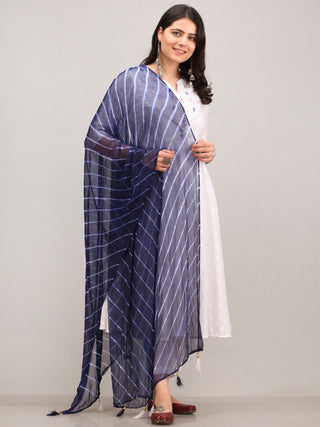 Noor Arnaz -  Anarkali Kurta Pant Set With Indigo Dupatta - KS07ACXXD9
