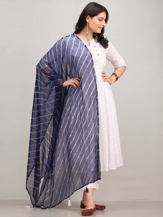 Noor Arnaz -  Anarkali Kurta Pant Set With Indigo Dupatta - KS07ACXXD9