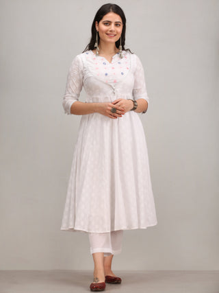 Noor Arnaz -  Anarkali Kurta Pant Set With Indigo Dupatta - KS07ACXXD9