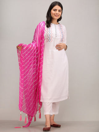Noor Aizah -  Self Embroidered Kurta Pant Set With Leheriya Dupatta - KS112AYYD6