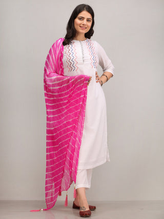 Noor Aizah -  Self Embroidered Kurta Pant Set With Leheriya Dupatta - KS112AYYD6
