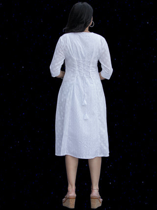 Chandni Taaj - Embroidered Cotton Dress With Back Knots - D449FP04