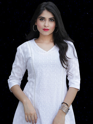 Chandni Taaj - Embroidered Cotton Dress With Back Knots - D449FP04