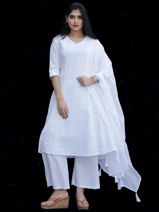 Chandni Taaj - Cotton Kurta Palazzo Set With Kota Dupatta - KS36SFP01WD