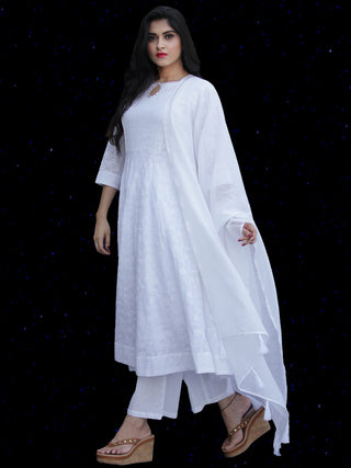Chandni Sabd - Embroidered Cotton Kurta Palazzo Set With Kota Dupatta - KS37SFP02WD