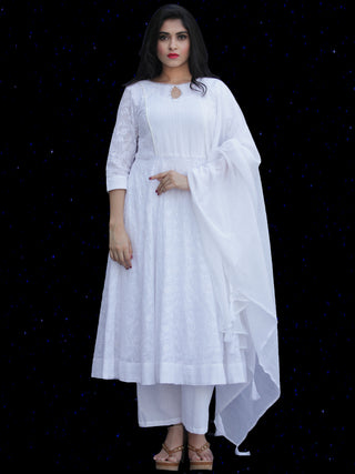 Chandni Sabd - Embroidered Cotton Kurta Palazzo Set With Kota Dupatta - KS37SFP02WD