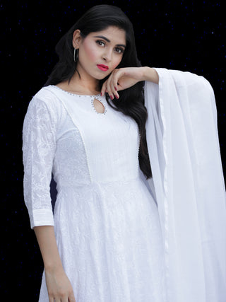 Chandni Sabd - Embroidered Cotton Kurta Palazzo Set With Kota Dupatta - KS37SFP02WD