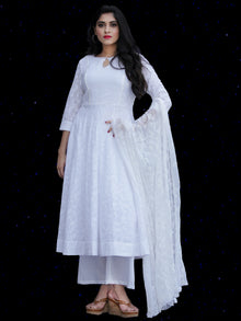 Chandni Sabd - Embroidered Cotton Kurta Palazzo Set With Chiffon Dupatta - KS37SFP02BWD