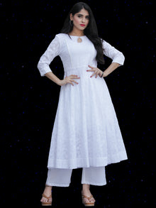 Chandni Sabd - Embroidered Cotton Kurta Palazzo Set With Chiffon Dupatta - KS37SFP02BWD