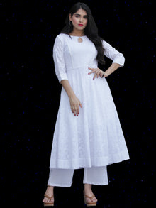 Chandni Sabd - Embroidered Cotton Kurta Palazzo Set With Chiffon Dupatta - KS37SFP02BWD