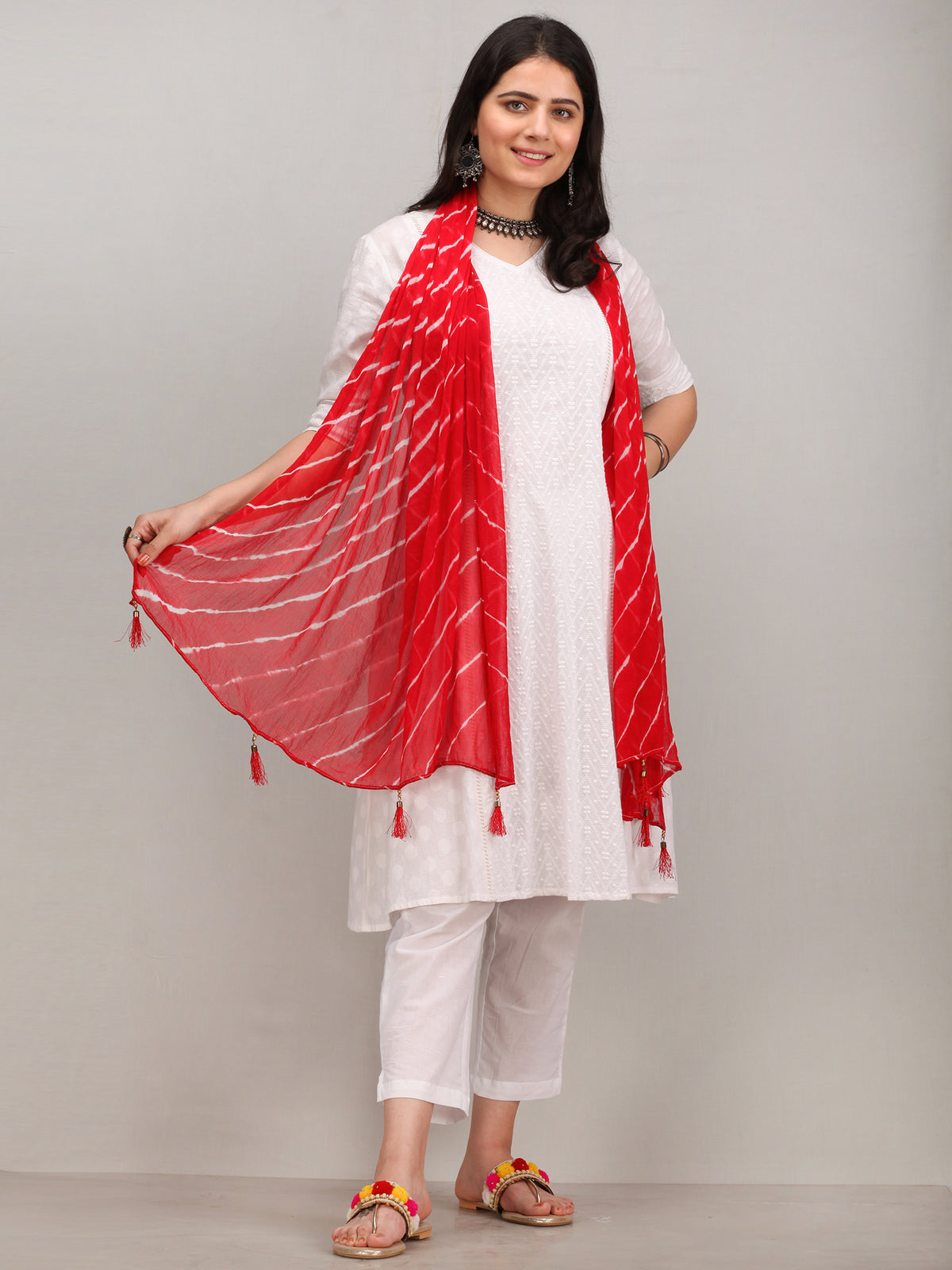 Noor Jasrin -  Self Embroidered Kurta Pant Set With Leheriya Dupatta - KS115AYYD4