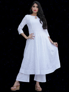 Chandni Sabd - Embroidered Cotton Kurta Palazzo Set With Chiffon Dupatta - KS37SFP02BWD