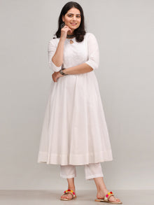 Noor Maher - Self Embroidered Anarkali Kurta Pant Set With Mirror Work Dupatta - KS37AXXD2