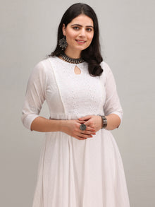Noor Maher - Self Embroidered Anarkali Kurta Pant Set With Mirror Work Dupatta - KS37AXXD2