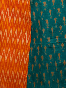 Green Orange Yellow Hand Woven Cotton Mercerized Ikat Princess Cut Cotton Long Dress - D308F1572