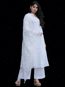 Chandni Hafa - Cotton Kurta Palazzo Set With Emrodiered Chiffon Dupatta - KS38SFP03BWD